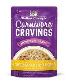 STELLA & CHEWY’S CARNIVORE CRAVINGS POUCH - CHICKEN & CHICKEN LIVER RECIPE IN TASTY BROTH (SAVORY SHREDS) 2.8OZ