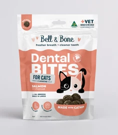 BELL & BONE ADULT CAT DENTAL BITES - SALMON WITH CHARCOAL 80G